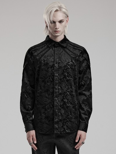 Punk Rave Black Gothic Vintage Embossed Pattern Fit Party Shirt for Men