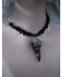 Black Gothic Irregular Beaded Bird Skull Pendant Necklace