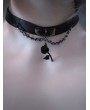 Black Gothic Punk Chain Rose Pendant Faux Leather Choker