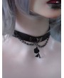 Black Gothic Punk Chain Rose Pendant Faux Leather Choker