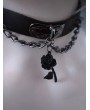 Black Gothic Punk Chain Rose Pendant Faux Leather Choker