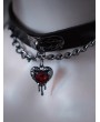 Dark Gothic Red Love Crystal Pendant Faux Leather Choker