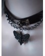 Black Gothic Moth Pendant Punk Chain PU Leather Choker