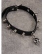 Black and Silver Skull Pendant Rivet Spike Faux Leather Choker