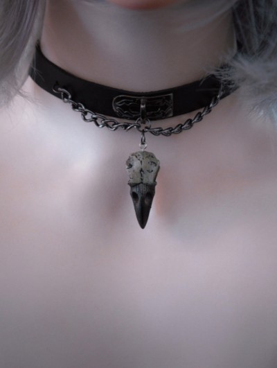 Black Gothic Bird Skull Pendant Punk Chain Leather Choker