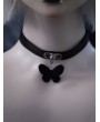Black Dark Gothic Faux Leather Choker with Butterfly Pendant