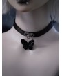 Black Dark Gothic Faux Leather Choker with Butterfly Pendant