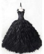 Rose Blooming Black Romantic Gothic Lace Tulle Wedding Prom Ball Gown Dress