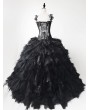 Rose Blooming Black Romantic Gothic Lace Tulle Wedding Prom Ball Gown Dress