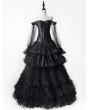 Rose Blooming Black off-the-Shoulder Long Sleeve Tulle Gothic Corset Prom Party Dress