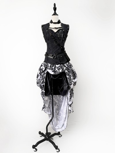 Rose Blooming Gothic Steampunk Corset Burlesque High-Low Prom Party Dress