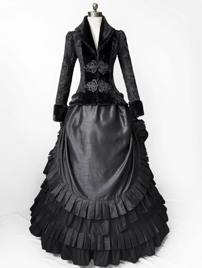 Rose Blooming Black Winter Vintage Gothic Victorian Edwardian 2-Pieces Dress Suit