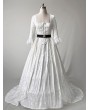 Rose Blooming White Patterned Historical Victorian Edwardian Wedding Tea Party Dress