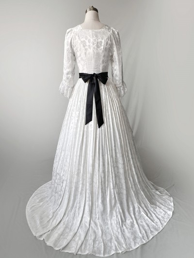 Rose Blooming White Patterned Historical Victorian Edwardian Wedding Tea Party Dress - DarkinCloset.com Rose Blooming White Patterned Historical Victorian Edwardian Wedding Tea Party Dress - DarkinCloset.com
