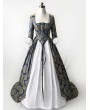 Rose Blooming Blue Historical Patterned Victorian Civil War Queen Dress