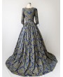 Rose Blooming Blue Historical Patterned Victorian Civil War Queen Dress