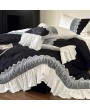 Black and White Vintage Gothic Lace Ruffle Gothic Comforter Set