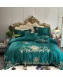 Dark Green Vintage Luxurious Floral Embroidery Comforter Set