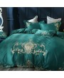 Dark Green Vintage Luxurious Floral Embroidery Comforter Set