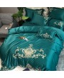 Dark Green Vintage Luxurious Floral Embroidery Comforter Set