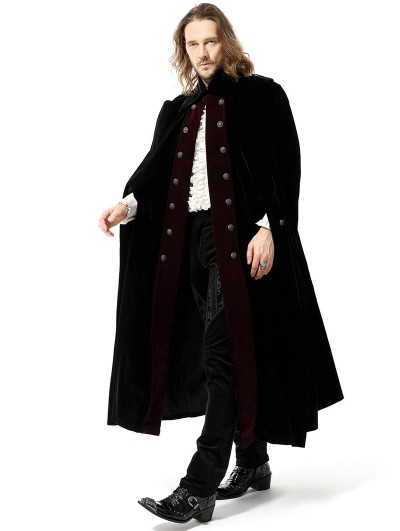 Pentagramme black vintage gothic double-breasted velvet long cape for men