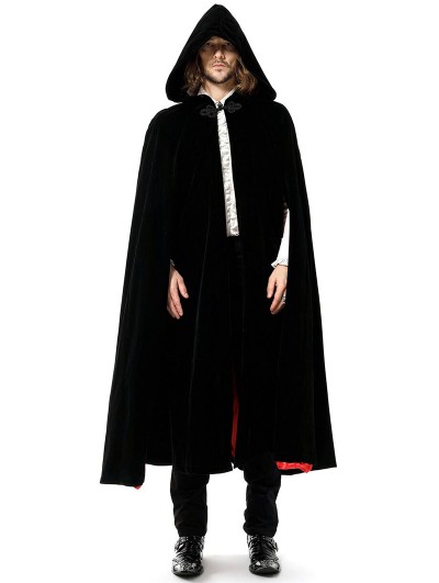 Pentagramme black vintage gothic velvet hooded long cape for men