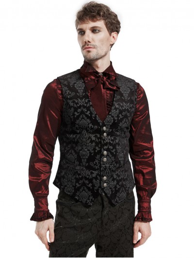 Pentagramme black vintage gothic victorian brocade party vest for men