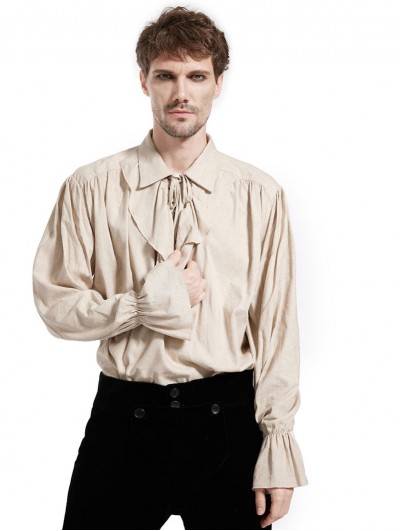 Pentagramme ivory vintage gothic aristocrat jabot pirate style shirt for men