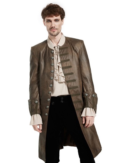 Pentagramme brown vintage steampunk gothic mid-length coat for men