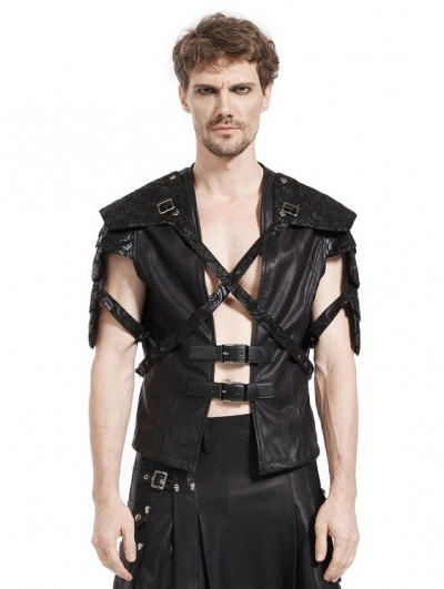 Pentagramme black gothic punk buckled harness tank top for men