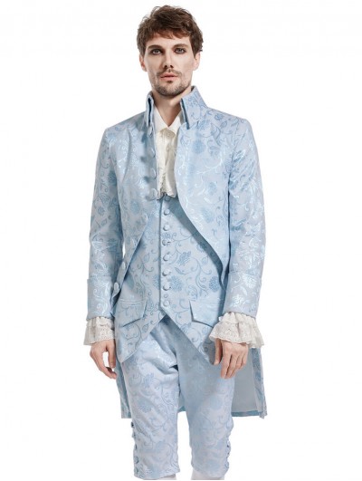 Pentagramme blue gothic baroque victorian brocade mid-length party coat for men