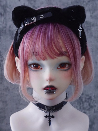 Black Gothic Cute Plush Cat Ears Headband with Metallic Decor