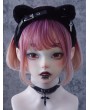 Black Gothic Cute Plush Cat Ears Headband with Metallic Decor