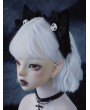 Black Gothic Skull Bow Cat Ear Fur Trim Headband