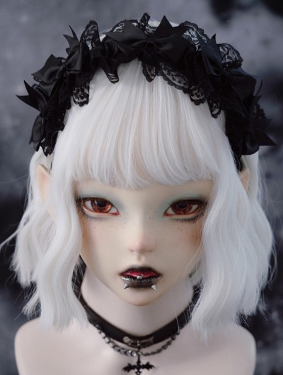 Black Gothic Lace Bowknot Trim Lolita Headband
