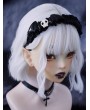 Black Gothic Small Skull Wings Pleated Headband