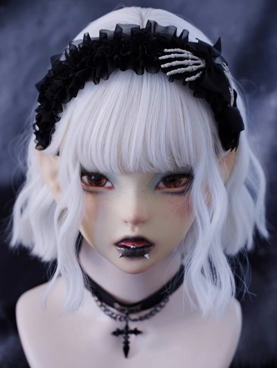 Black Gothic Skeleton Hand Mesh Ruffle Headband