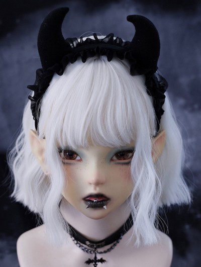 Dark Black Gothic Devil Horn Ruffled Headband