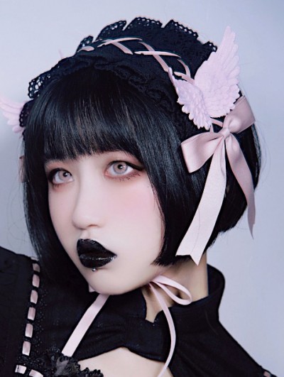 Black and Pink Gothic Lolita Wings Bowknot Headband