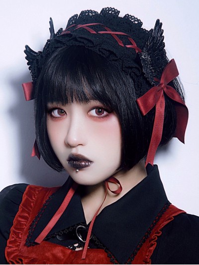 Black and Red Gothic Lolita Wings Bowknot Headband
