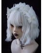 White Gothic Lolita Wings Bowknot Lace Ruffle Headband