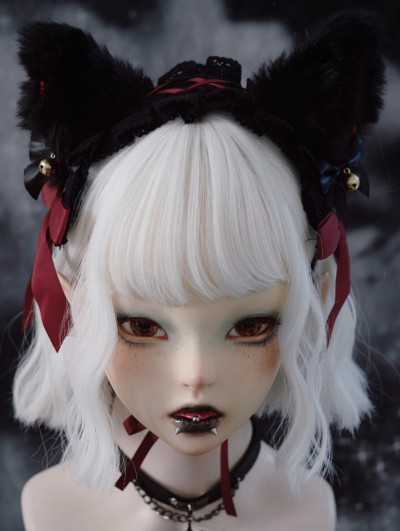 Black and Red Dark Goth Plush Fox Ears Headband