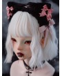 Black and Pink Ribbon Bow Plush Cat Ears Headband