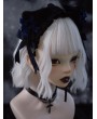 Black and Blue Ribbon Bow Plush Cat Ears Headband