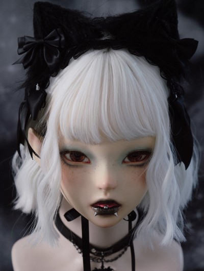 Black Gothic Lace Bow Plush Cat Ears Headband