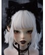 Black Gothic Lace Bow Plush Cat Ears Headband
