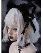 Black Dark Goth Bell Bow Plush Fox Ears Headband