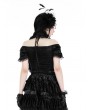 Dark in love Black Gothic Long Ruffle Lace Mesh Neck Tie