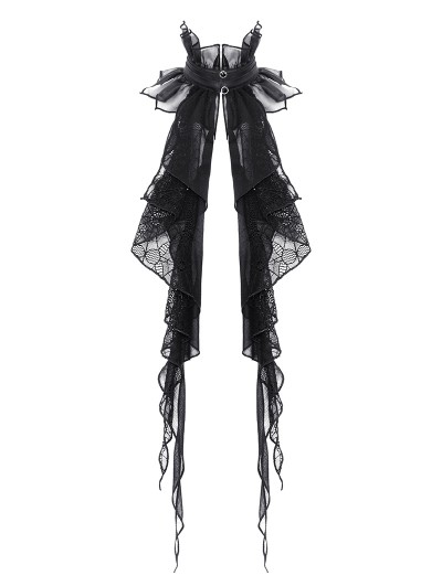 Dark in love Black Gothic Long Ruffle Lace Mesh Neck Tie