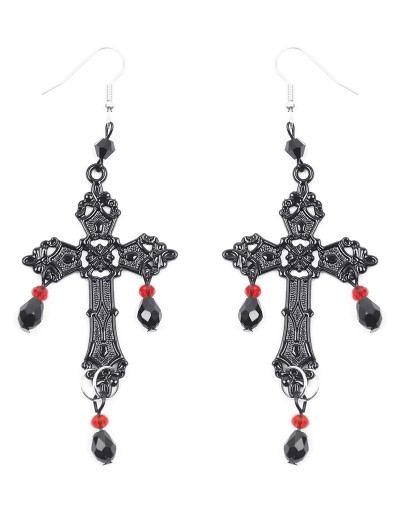 Dark in love Black and Red Gothic Cross Drop Earrings